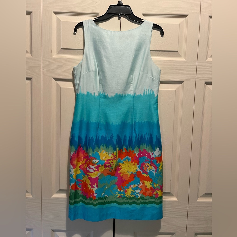 Chetta B Aqua and Multicolor Floral Midi Dress